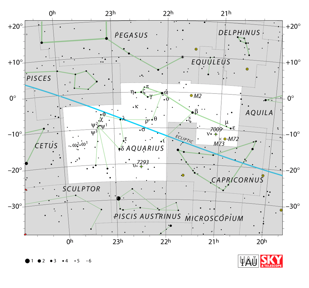 Carte IAU de Verseau : limites, étoiles et tracés