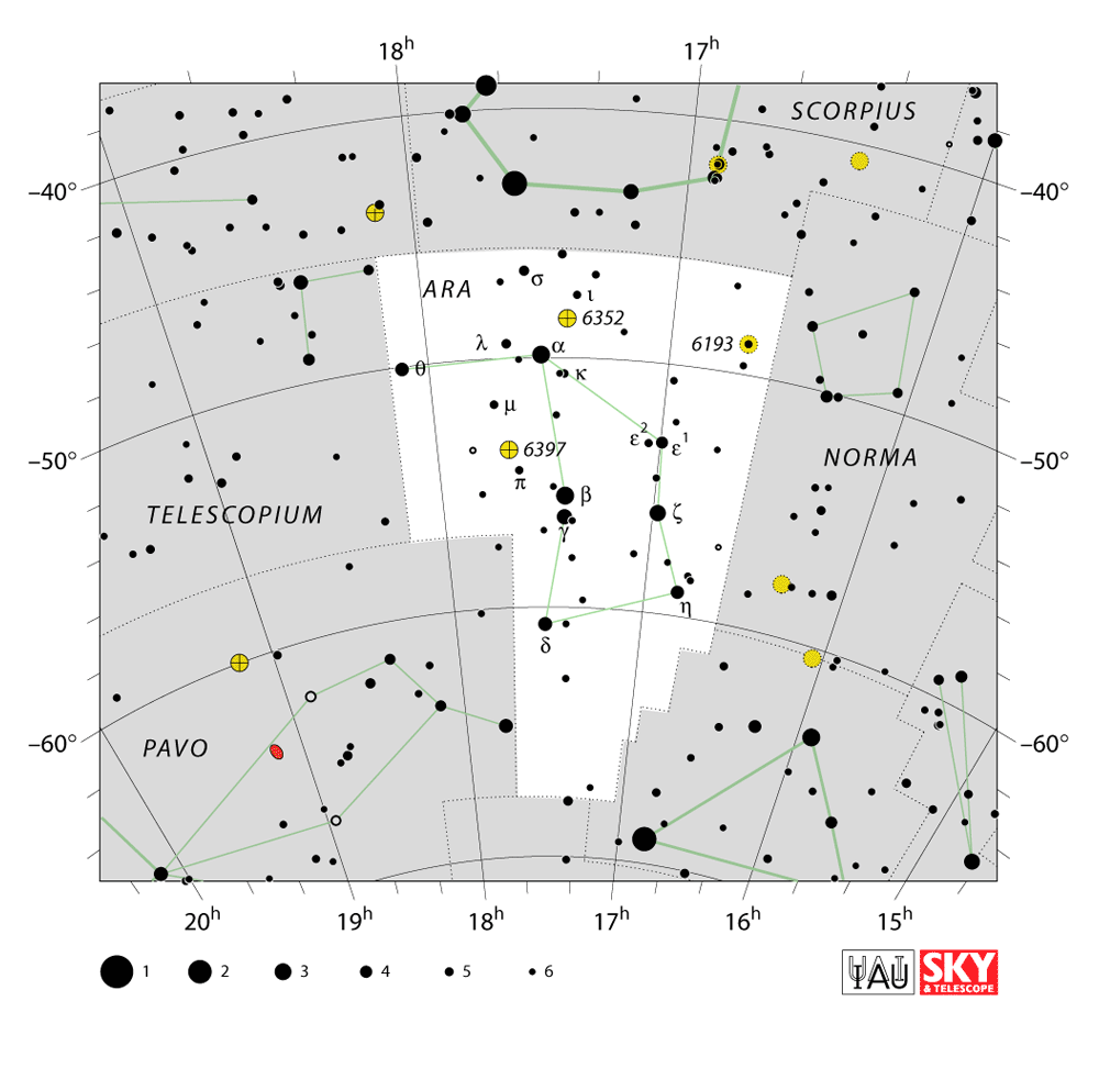 Carte IAU de Autel : limites, étoiles et tracés