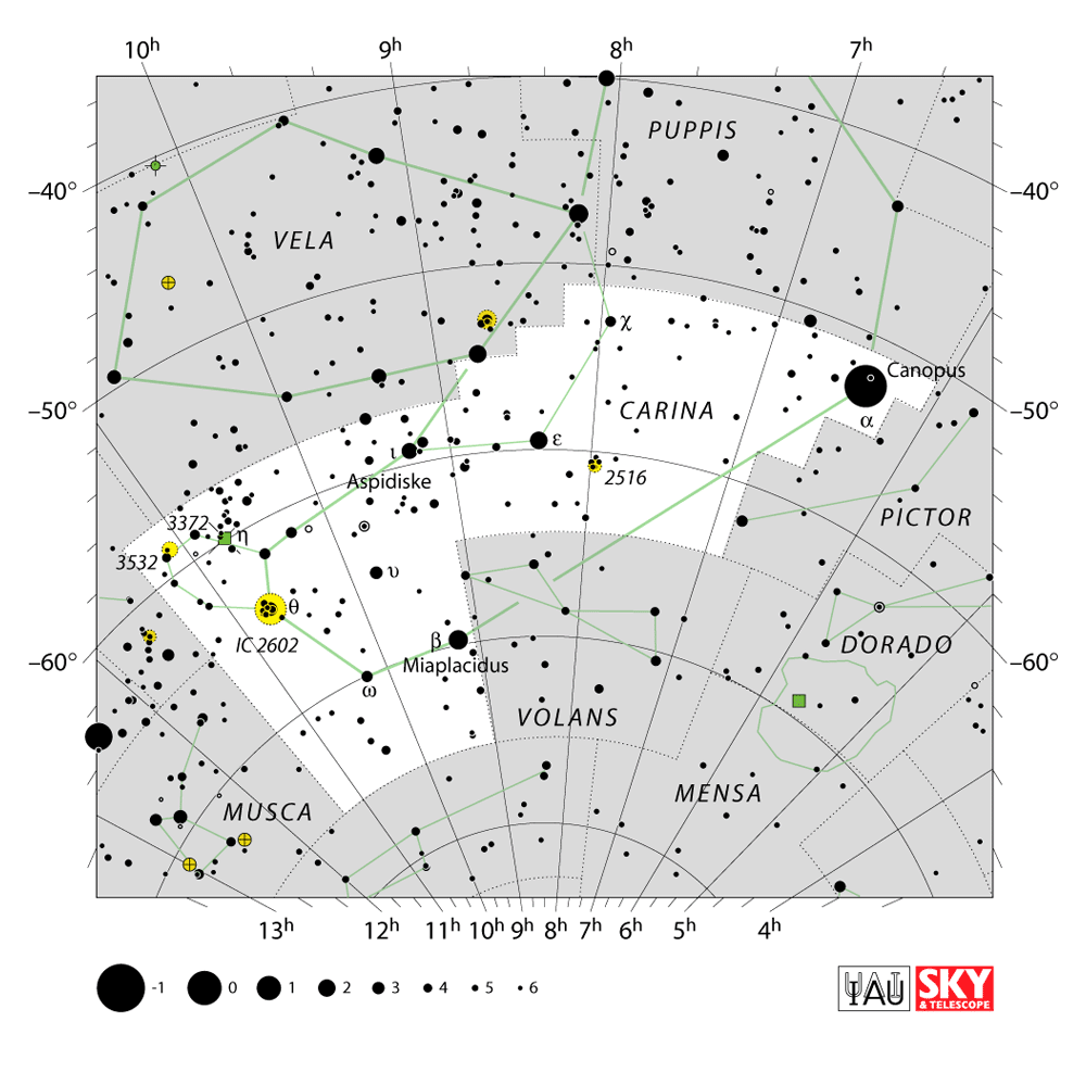 Carte IAU de Carène : limites, étoiles et tracés