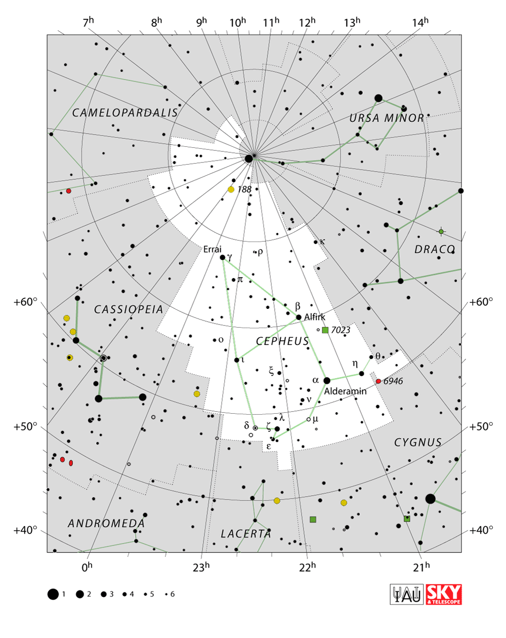 Carte IAU de Céphée : limites, étoiles et tracés