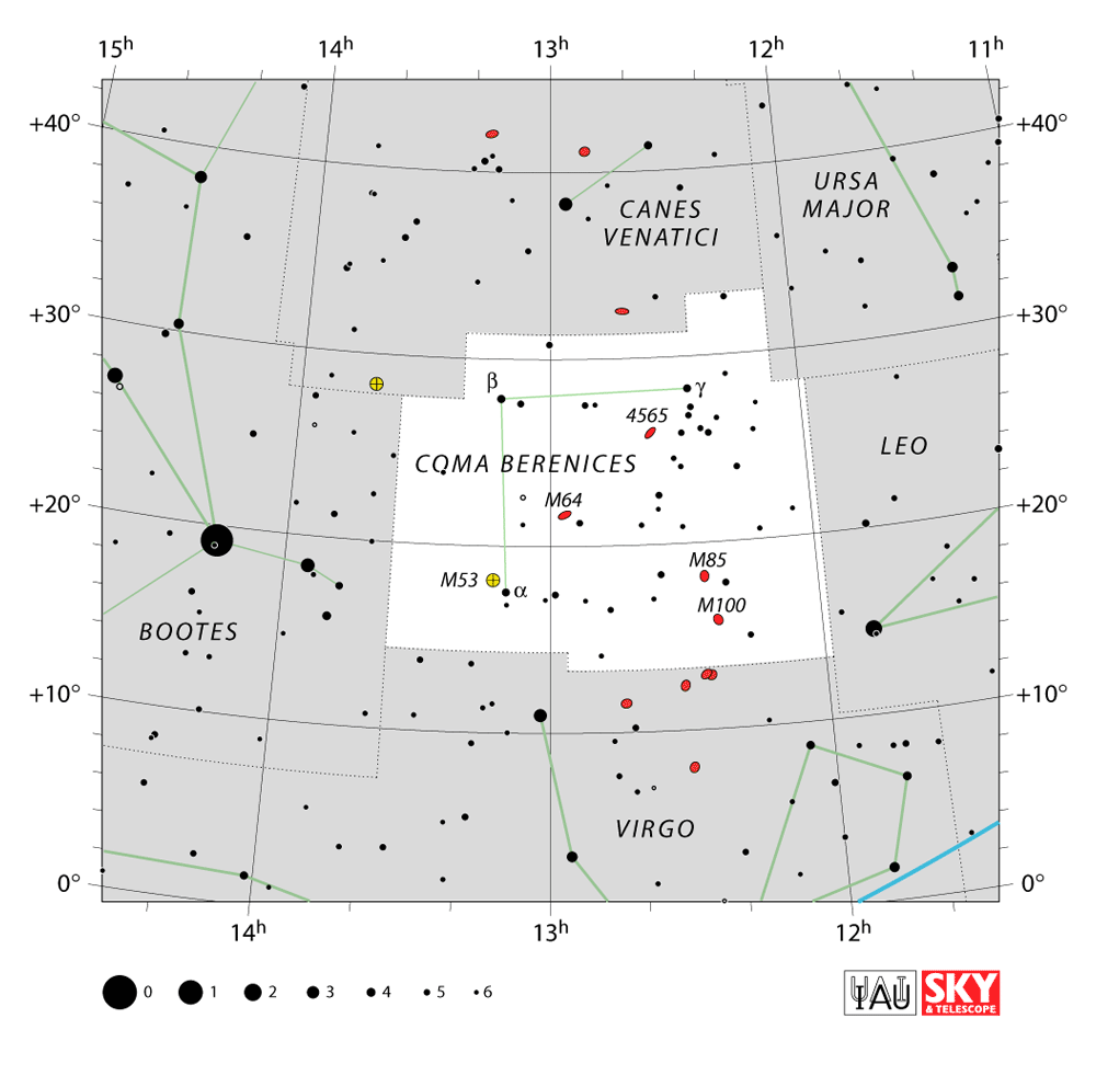 Carte IAU de Chevelure de Bérénice : limites, étoiles et tracés