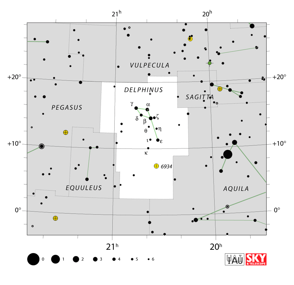 Carte IAU de Dauphin : limites, étoiles et tracés