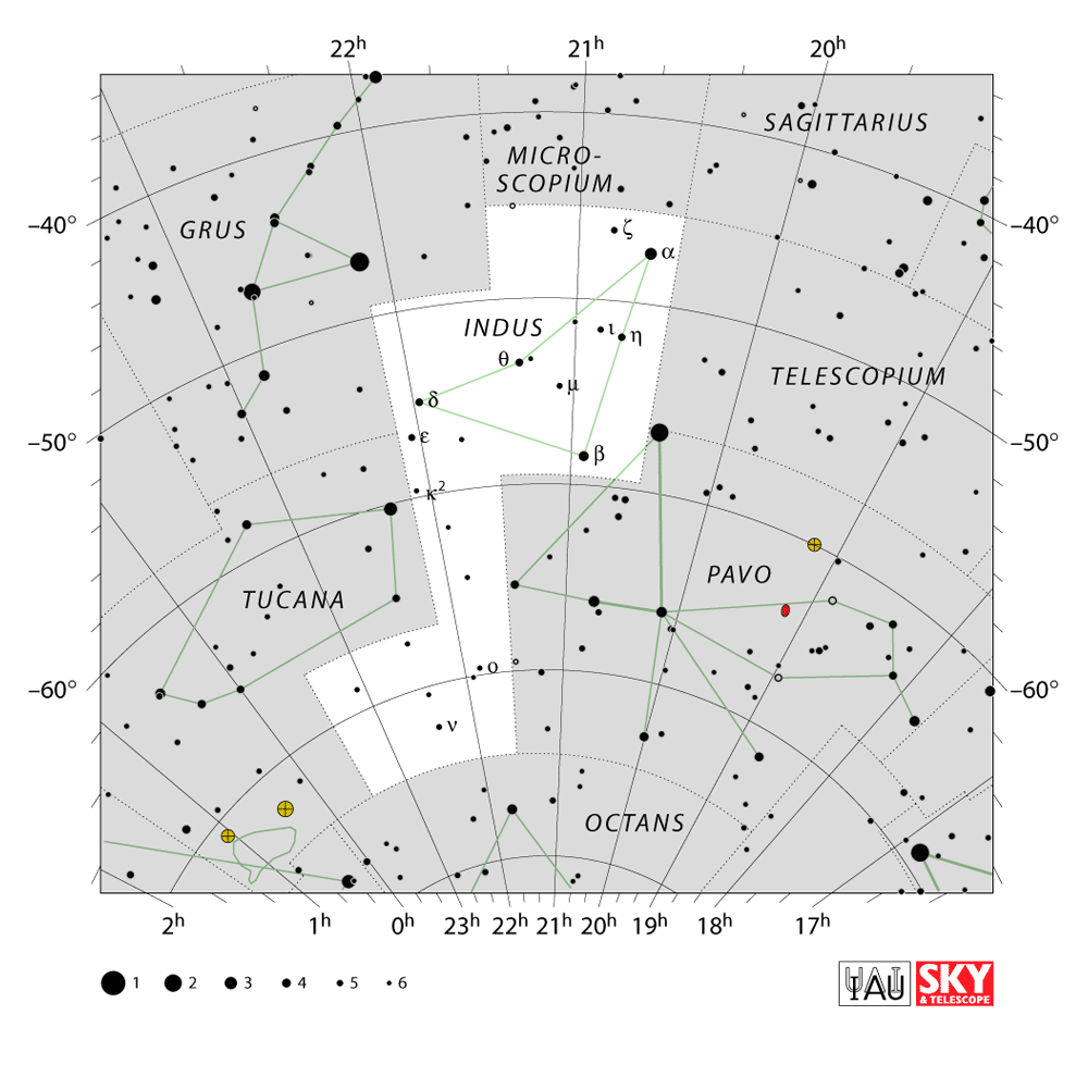 Carte IAU de Indien : limites, étoiles et tracés