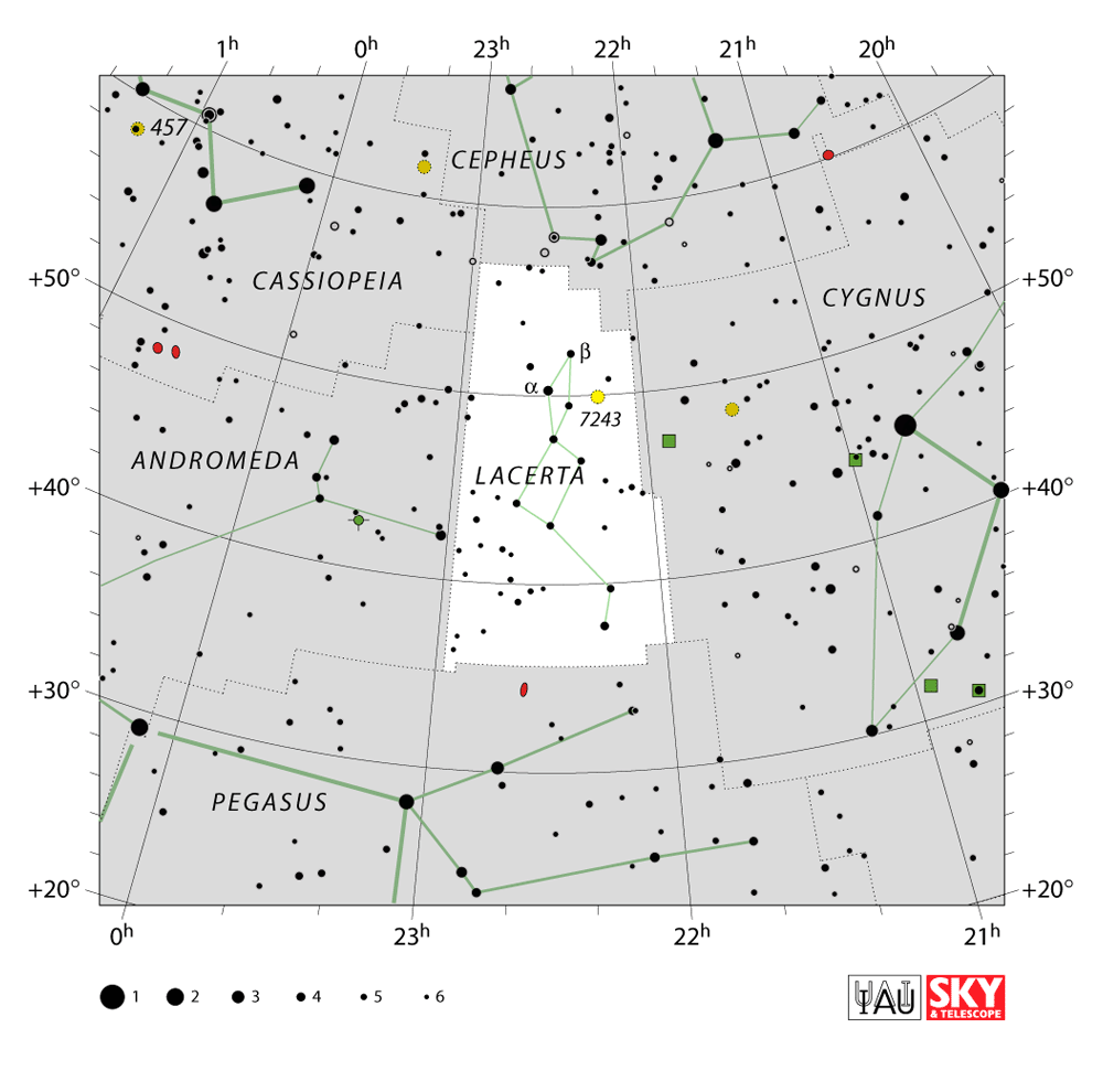 Carte IAU de Lézard : limites, étoiles et tracés