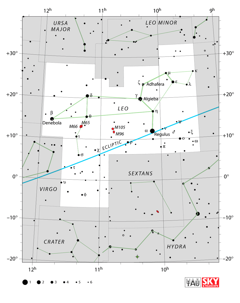Carte IAU de Lion : limites, étoiles et tracés