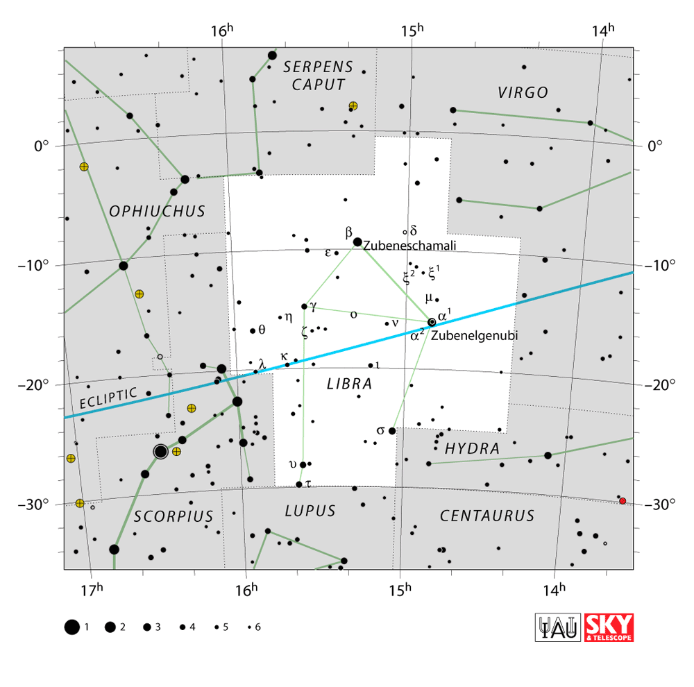 Carte IAU de Balance : limites, étoiles et tracés