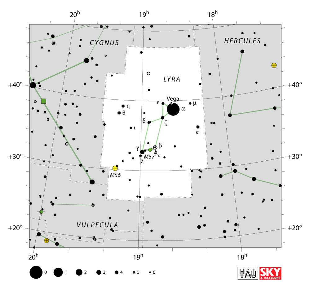 Carte IAU de Lyre : limites, étoiles et tracés