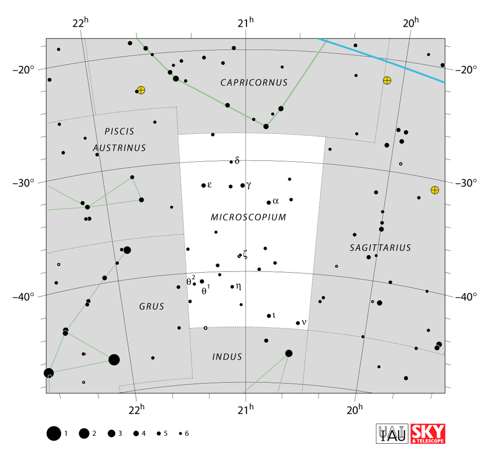 Carte IAU de Microscope : limites, étoiles et tracés
