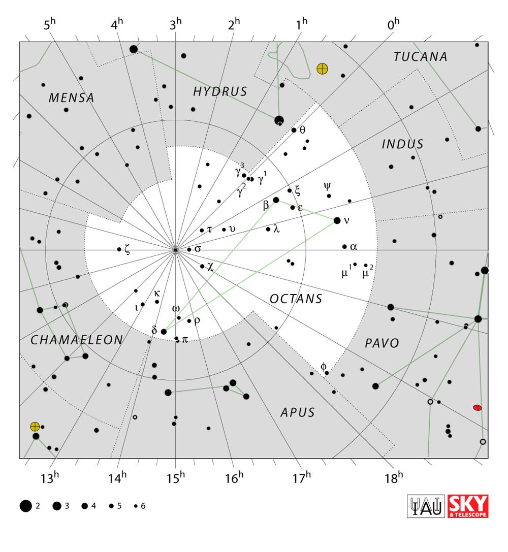 Carte IAU de Octant : limites, étoiles et tracés