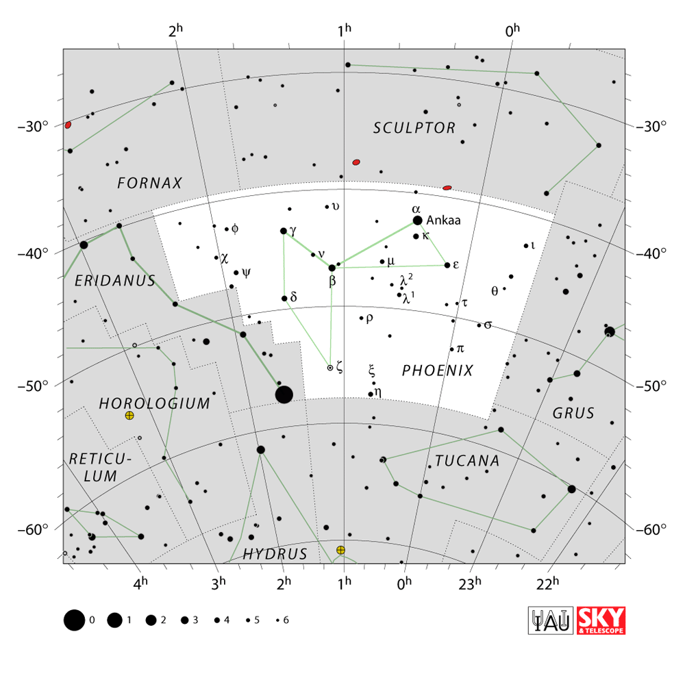 Carte IAU de Phénix : limites, étoiles et tracés