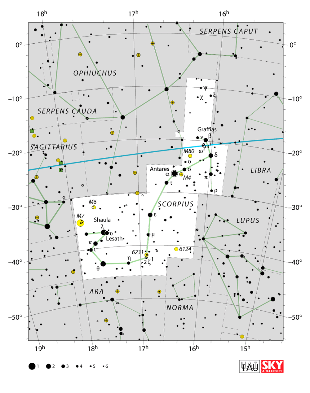 Carte IAU de Scorpion : limites, étoiles et tracés