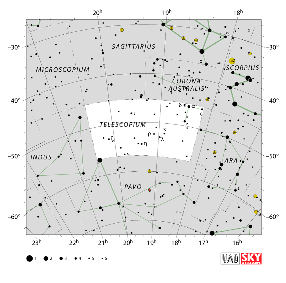 Carte IAU de Télescope : limites, étoiles et tracés