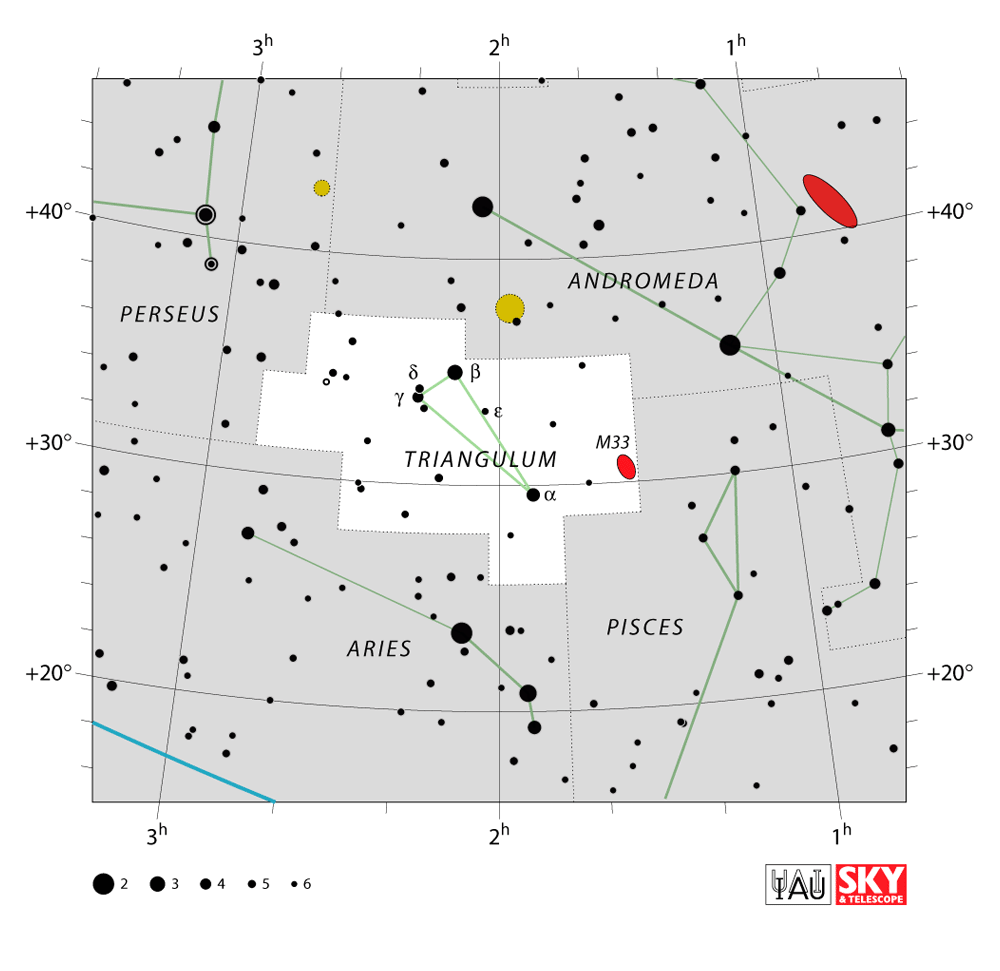 Carte IAU de Triangle : limites, étoiles et tracés