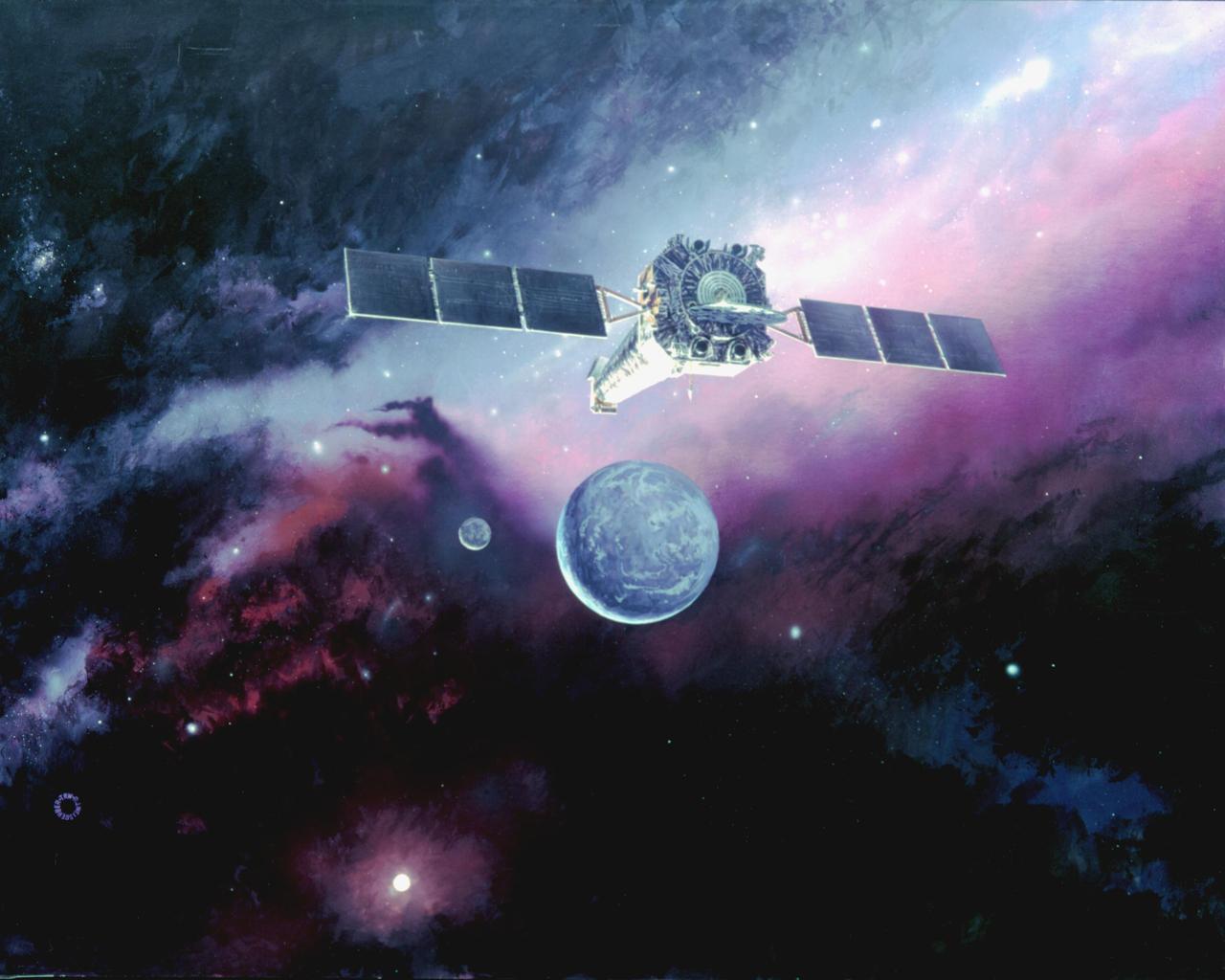 Künstlerische Darstellung des Weltraumteleskops Chandra.