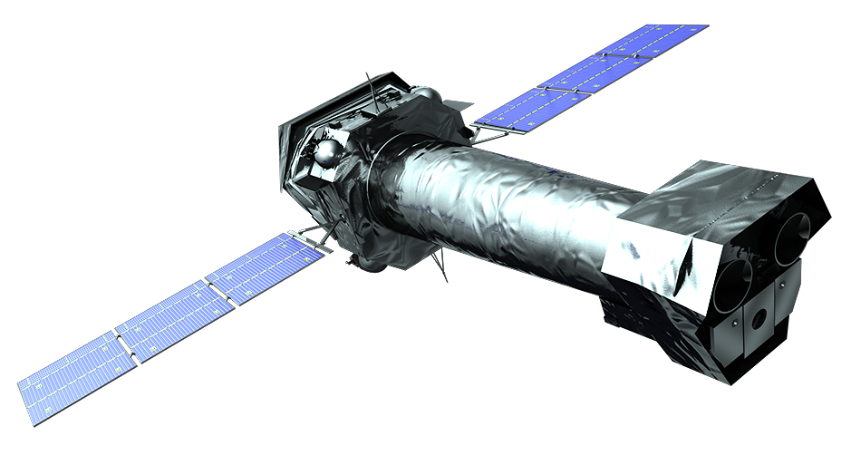 Künstlerische Darstellung des Weltraumteleskops XMM-Newton.